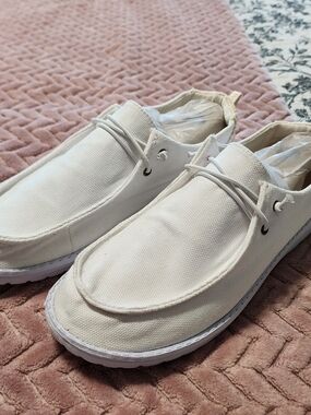 Maurices Cream Canvas Slip-On Loafers